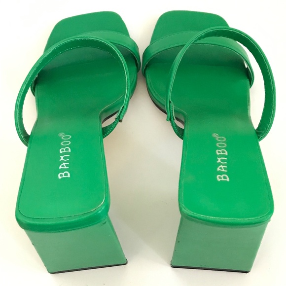 BAMBOO Green Heeled Mule Sandals Slip On Premiere Women’s Size 6.5 - Picture 8 of 16